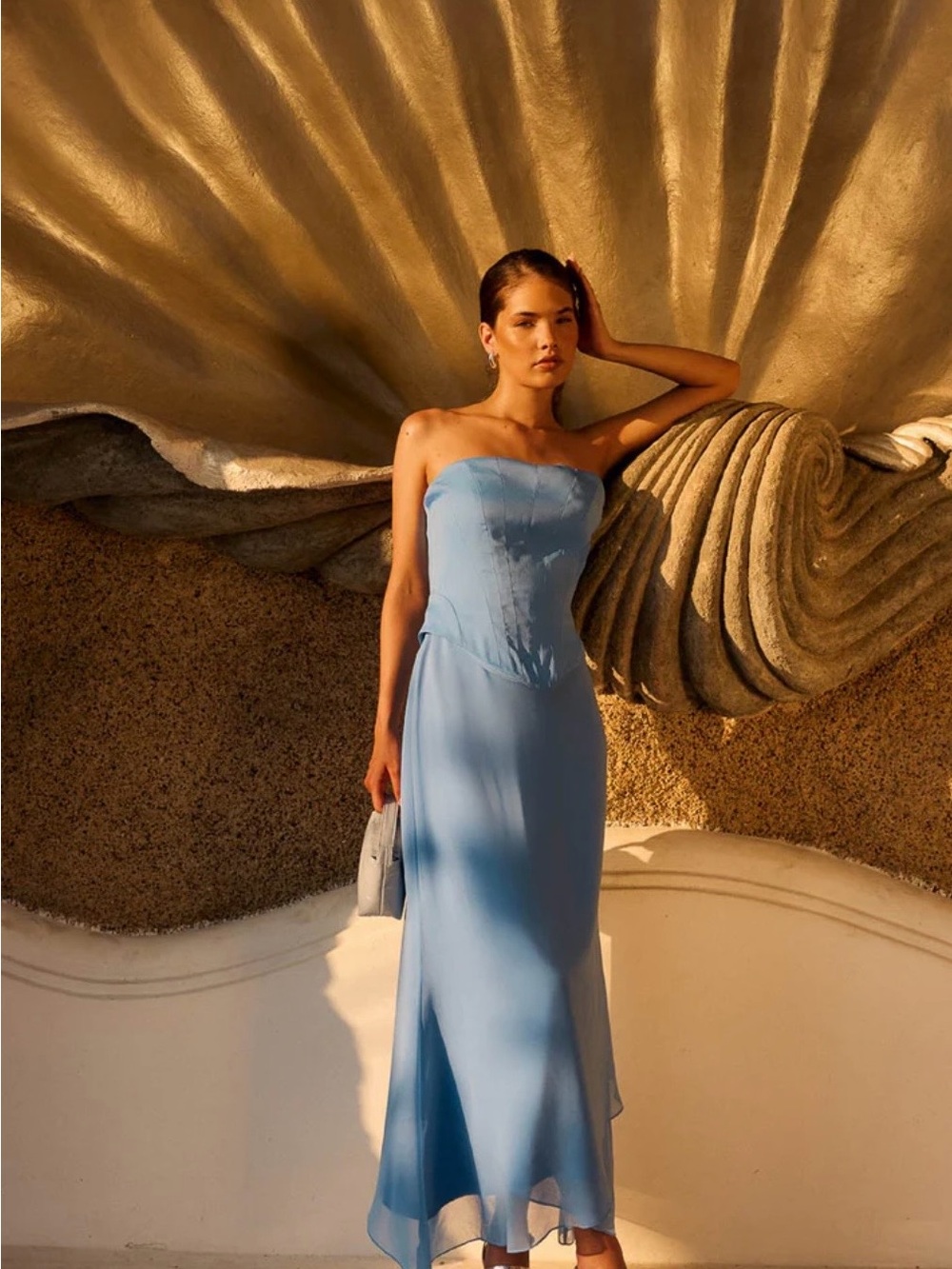 Strapless Midi Dress in Light Blue